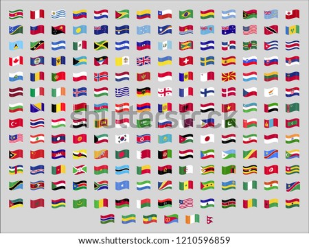 All official national waving flags of the world. Square design. Vector. Eps 10