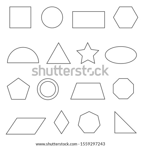 Set of vector outlines of simple flat geometric shapes. Icons linear flat geometric shapes on white background