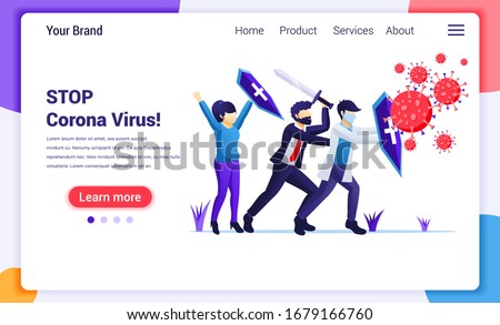 People fight with virus , fight Covid-19, vaccine cure for Corona virus concept. Modern flat web page design for website and mobile website development. Vector illustration