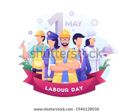 A Group Of People Of Different Professions. Businessman, Chef, Policewoman, construction workers. Labour Day On 1 May. vector illustration