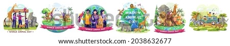 Set of World Animal Day concept illustration. People Celebrate Animal Day. Animals on the planet, Wildlife Day with the animals. vector illustration	