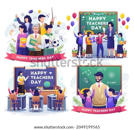 Set of Teacher's Day with A group of teachers from various fields gathers in teacher's day. teacher and students celebrate teacher's day vector illustration Photo stock © 