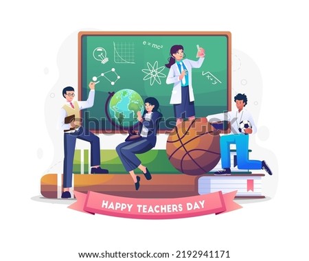 Teachers of various subjects are celebrating teacher's day. Vector illustration in flat style Photo stock © 