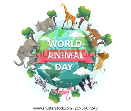 World Animal Day, Wildlife Day, Animals on the planet, Animals around the world, Wildlife sanctuary. Vector illustration in flat style