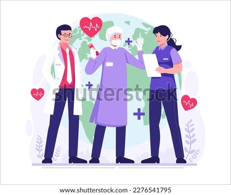World Health Day. Doctors and medical workers are celebrating Health Day. Vector Illustration