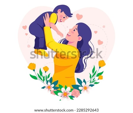 Image, Stock Photo young mother playing with baby girl outdoors in a park, happy family concept. love mother daughter