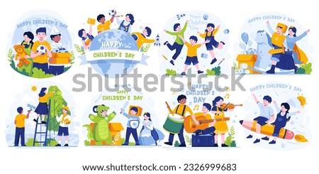 Illustration Set of Children's Day. Flat-style vector illustration