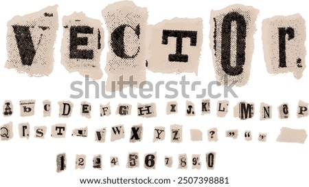 Old Brown Newspaper Cutout Letters Numbers Ransom Note Vector Format