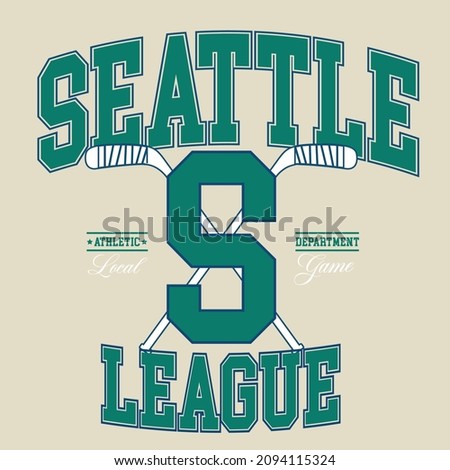 Retro college varsity typography Seattle hockey sports slogan print for girl tee , t shirt or sweatshirt , hoodie