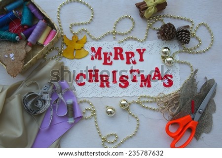 Christmas background for seamstresses with inscription \