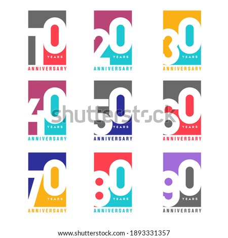 100 Year Anniversary Square Set 10 20 30 40 50 60 70 80 90 Vector Template Design Illustration