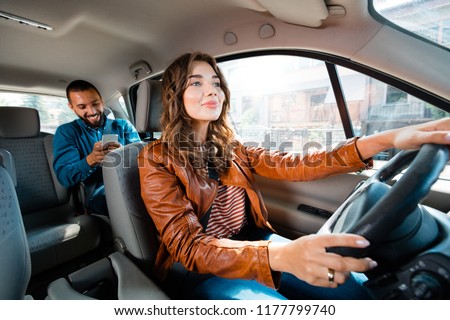 Image, Stock Photo Concentrated male passenger using laptop in train