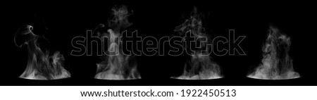 Set of steam from round dishes - pots, mugs or cups isolated on black background 商業照片 © 