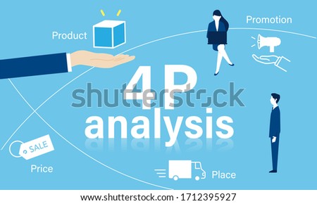 business framework,4P analysis image,vector illustration,blue background