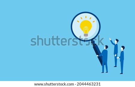 Serendipity,discovering idea image,hand holding magnifying glass,vector illustration