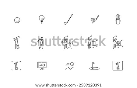 Simple Icon Set of Various Golf Elements, Vector Illustration