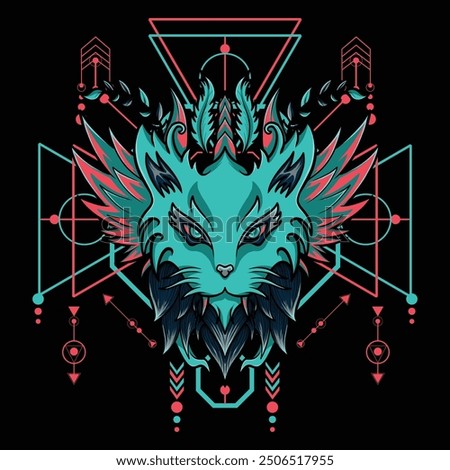 Fantasy Cat with Wings and Sacred Geometry Background 2 For E-sport Logo