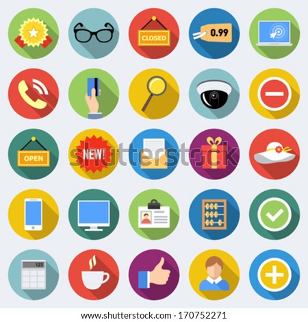 Set of shopping icons in flat design with long shadows Part 2