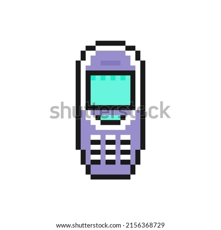 Old mobile phone vector icon in pixel art style isolated on white background