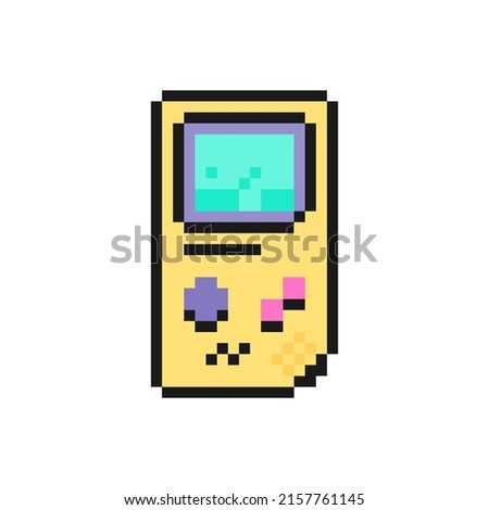 Console portable gaming device gameboy icon in pixel art design isolated on white background