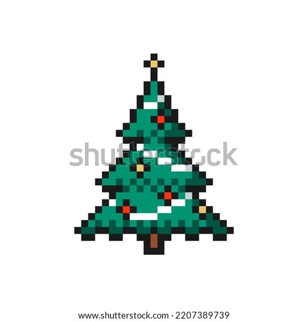 Christmas tree icon in pixel art design isolated on white background, Christmas and New Year vector sign symbol.