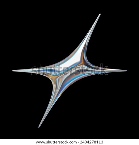 Glossy 3D holographic Y2K style star, shining chrome metallic shape for modern futuristic design. Isolated vector element