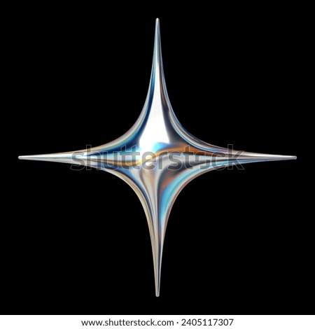 3D Y2K holographic star with reflective gloss, chrome metallic retro futuristic design element, isolated vector illustration