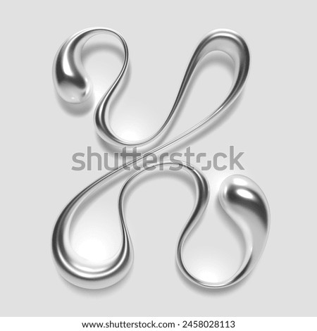 Liquid metal letter X with a fluid droplet shape and glossy finish, Y2K chrome style isolated on a white background. 3D typography for retro futuristic design