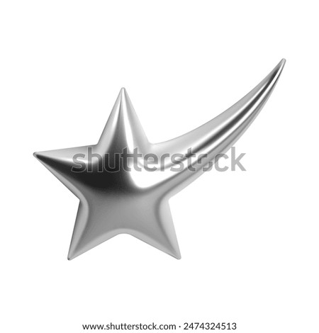 3d chrome shooting star with sleek, shiny silver surface and elongated tail. Isolated abstract element in y2k style, ideal for futuristic, cosmic, celestial, and sci-fi designs, adding a glossy touch