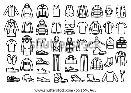 Set of man clothes icons, thin line style.