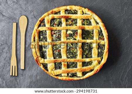 delicious pie  pastry with spinach, ham and bechamel sauce