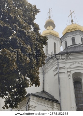 Similar – Image, Stock Photo Traditional white orthodox church in Oia, Santorini, Greece.