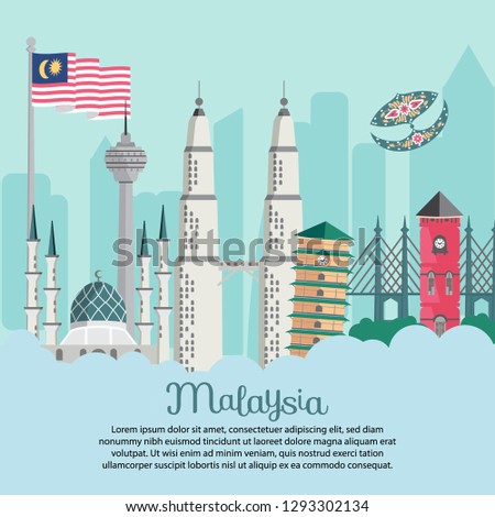 Malaysia building - Flag bendera berkibar masjid shah alam leaning tower KLCC merdeka  