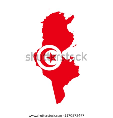 Map of Tunisia Federation with national flag isolated on white background