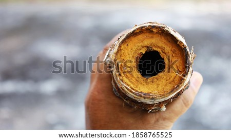 Similar – Image, Stock Photo Rusty pipe inside broken vehicle