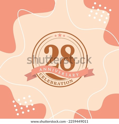 28th anniversary celebration logo vector design with brown color background and  brown color later abstract design 