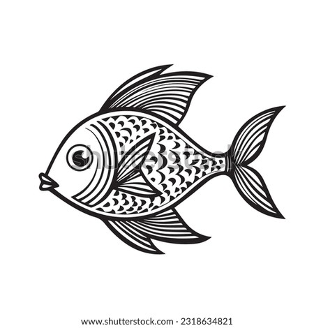 coloring page simple black and white cute fish vector