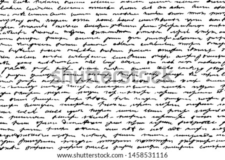 Grunge monochrome background of handwritten doodles imitating writing. Notes in illegible handwriting. Overlay template. Vector illustration