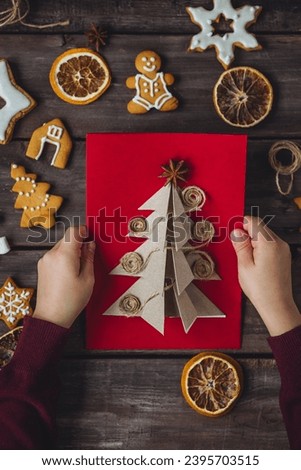 Similar – Image, Stock Photo Process of making christmas wreath