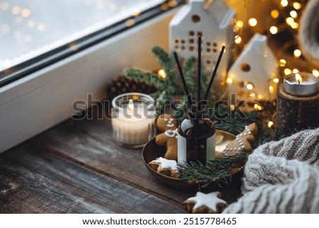 Similar – Image, Stock Photo Christmas decoration at home, lights, teepee and presents. Christmas time