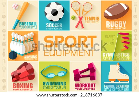 Concept of set lifestyle sports equipment flat icons backgrounds. vector illustration design 