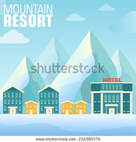flat resort mountain concept backgrounds. Vector illustration template design