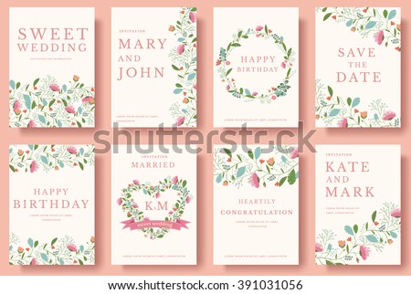 Set of flower wedding ornament concept. Art traditional, magazine, book, poster, abstract, element. Vector layout decorative ethnic greeting card or invitation design background