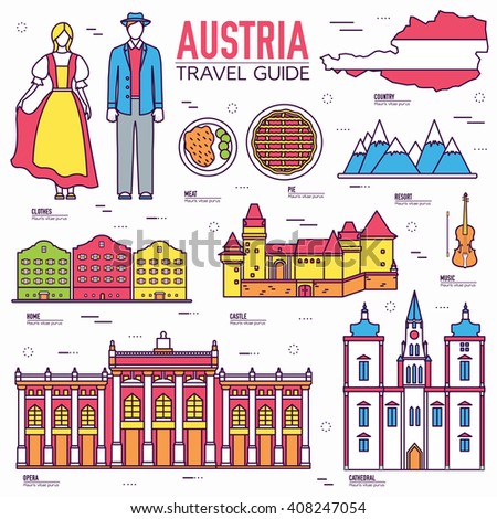 Country Austria Travel Vacation Guide Of Goods, Place And Feature. Set ...