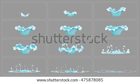 Dripping water special effect fx animation frames sprite sheet. Clear water drop burst frames for flash animation in games, video and cartoon.