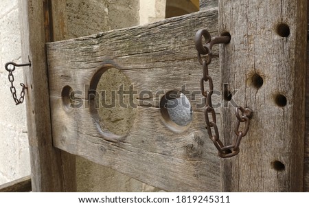 Shallow depth of field shot of a pillory displayed in a museum                                Stockfoto © 