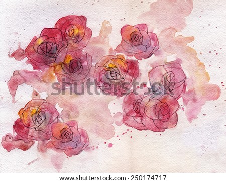 Abstract roses watercolor painting background