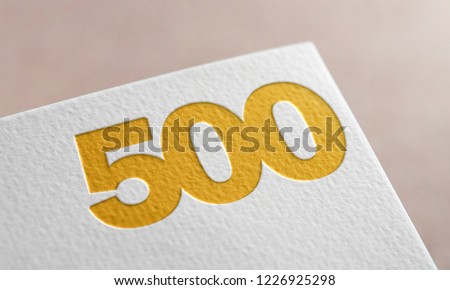 Number 500. Golden Number Five Hundred Letter 3D Illustration Write On The Paper. Number 500 On The Paper. 3D Rendering. 商業照片 © 