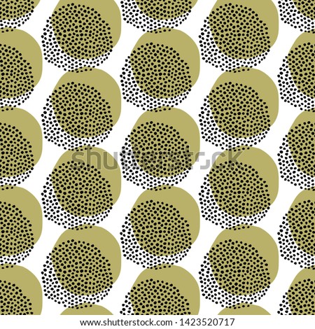 Seamless vector pattern. Modern geometric hand drawn seed circle. Repeating abstract spotty background. Organic polka dot textured shape. Minimalist surface design textile, all over print wallpaper
