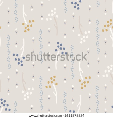 French shabby chic tiny seed vector texture background. Dainty flower in blue and yellow off white seamless pattern. Hand drawn floral interior home decor swatch. Classic farmouse style all over print